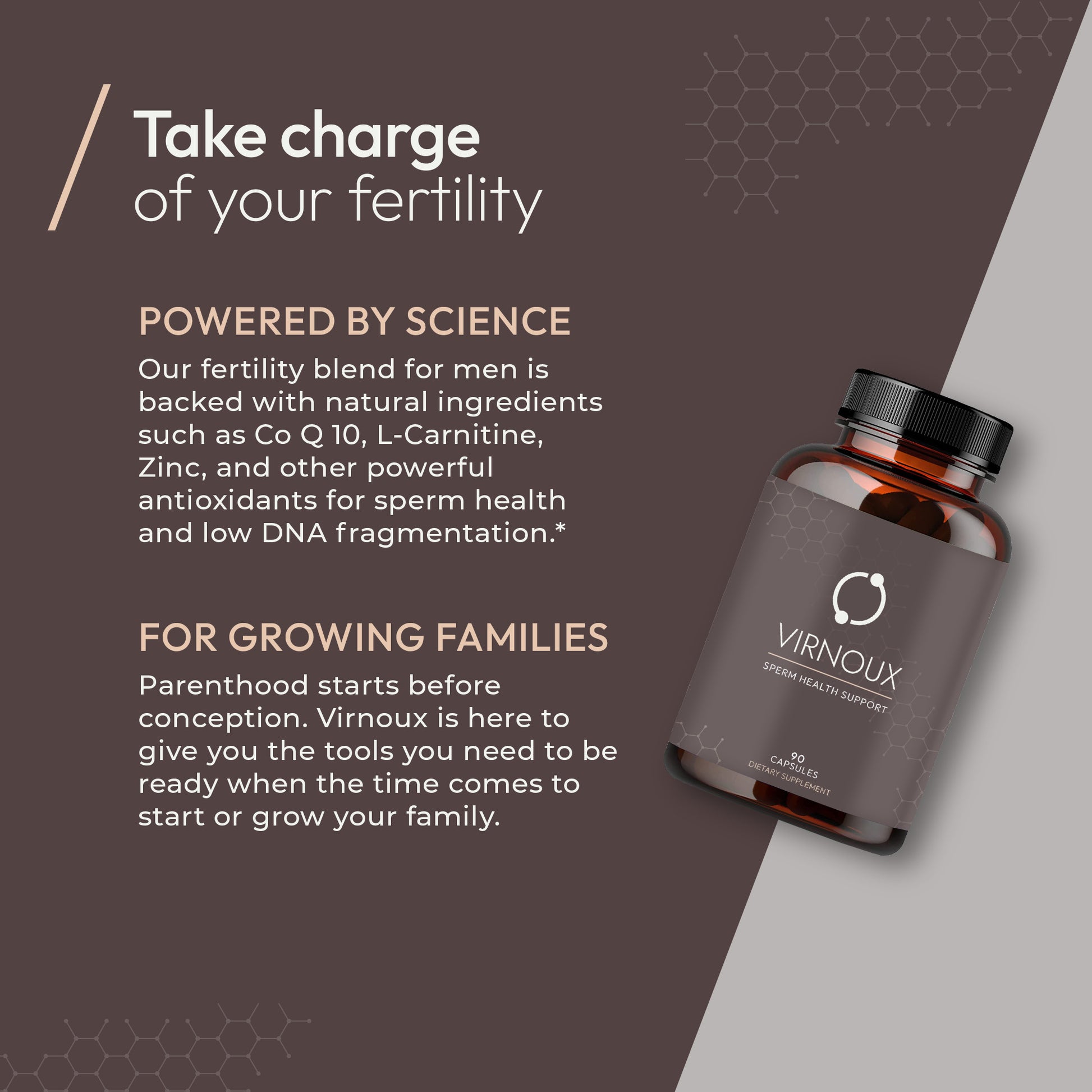 Male fertility supplement bottle to help boost sperm count, motility, morphology, and improve sperm dna fragmentation. Men's prenatal vitamin made by real male fertility doctors. 